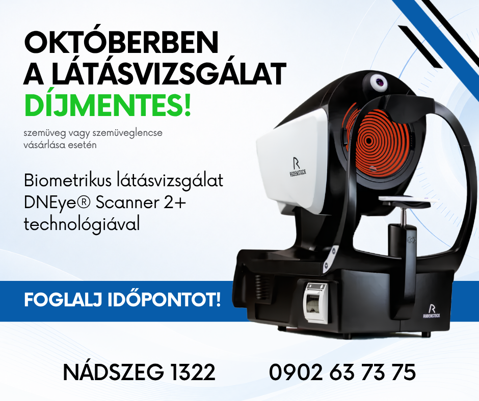 Októberben a biometrikus látásvizsgálat díjmentes szemüveg vagy szemüveglencse vásárlása esetén. Rodenstock DNEye Scanner 2+ technológiával. Foglalj időpontot! Nádszeg 1322, +421 902 637 375.